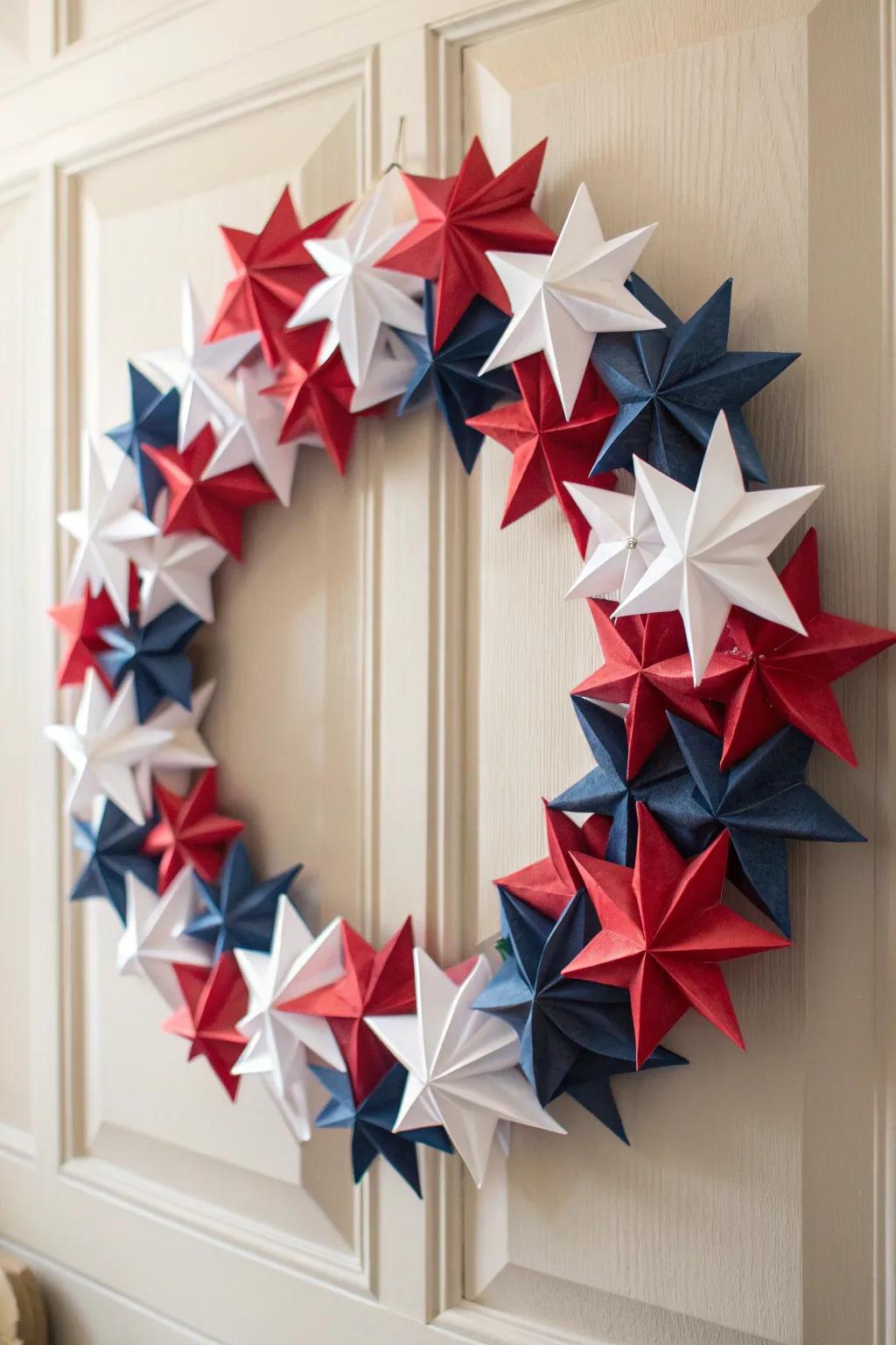 Add a touch of patriotic elegance to your home with this stunning DIY paper stars wreath.