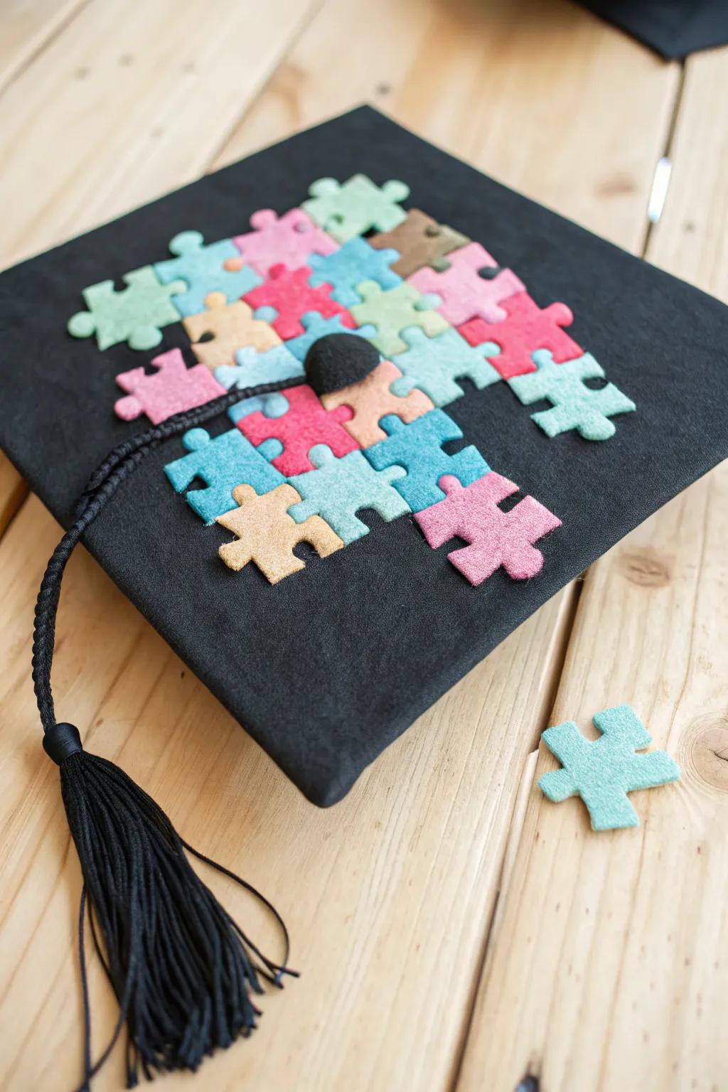 Celebrate uniqueness with a graduation cap that speaks volumes. #AutismAwareness #PuzzlePiecePower