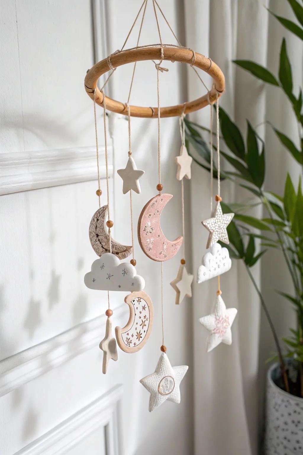 Elevate your child's room with whimsical clay mobile hangings—where simplicity meets enchanting design.