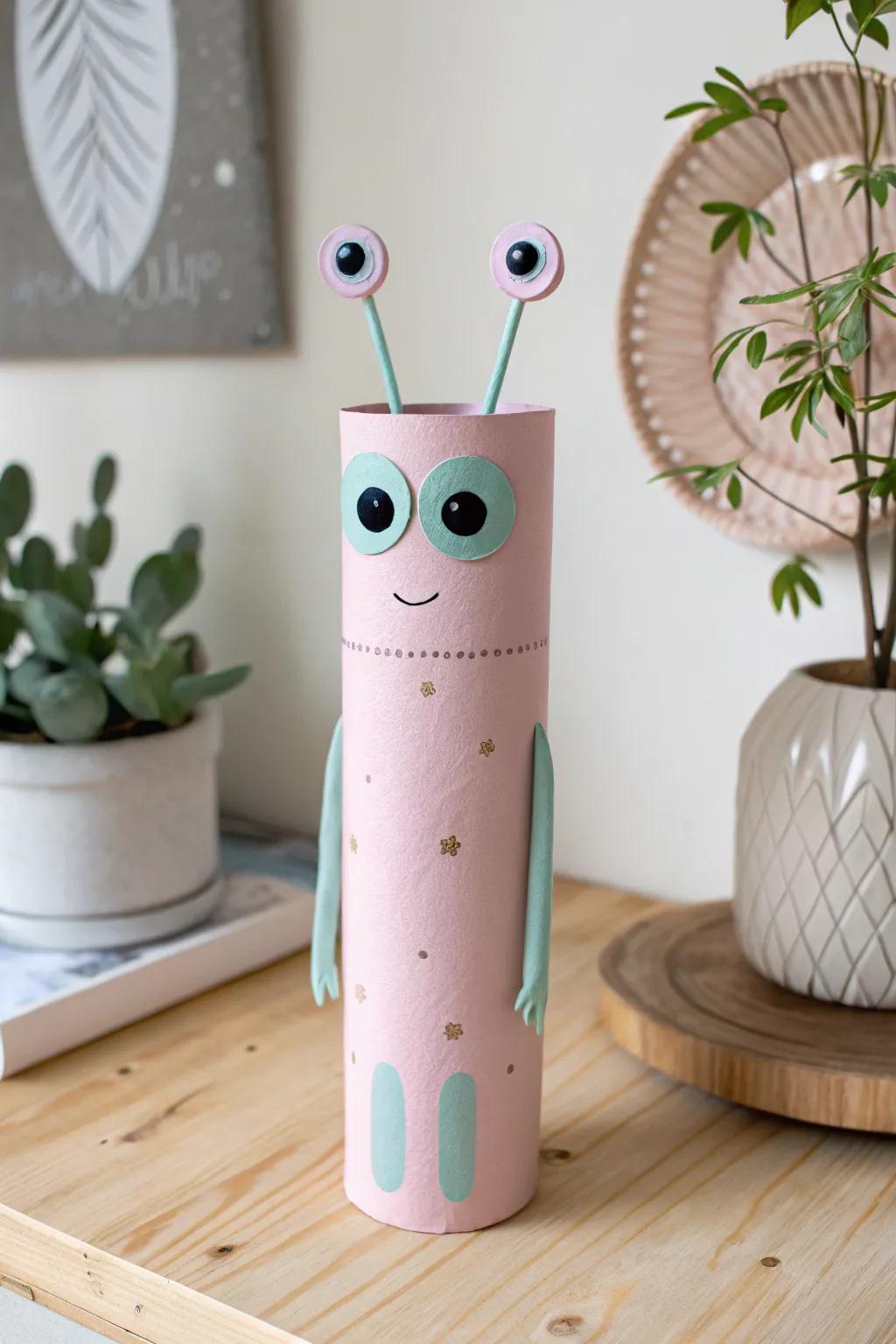 Meet your new cardboard companion: a quirky alien crafted with love and creativity.