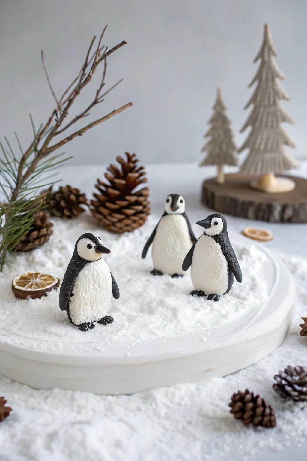 Charming Penguin Parade: A minimalist diorama that brings a touch of Antarctica to your space.