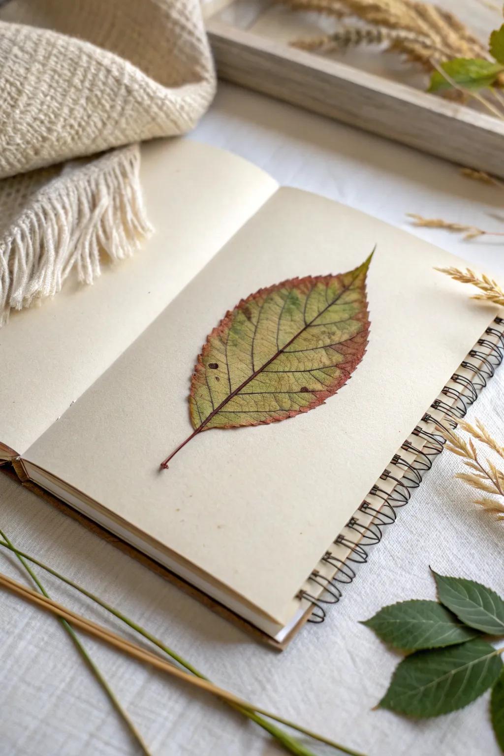 Capture the essence of nature in your art journal with pressed leaves, where simplicity meets natural elegance.