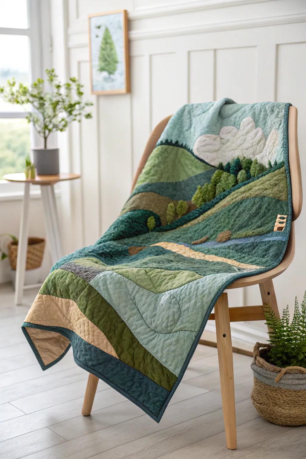Transform your space with the serene beauty of nature, captured in an art quilt masterpiece.