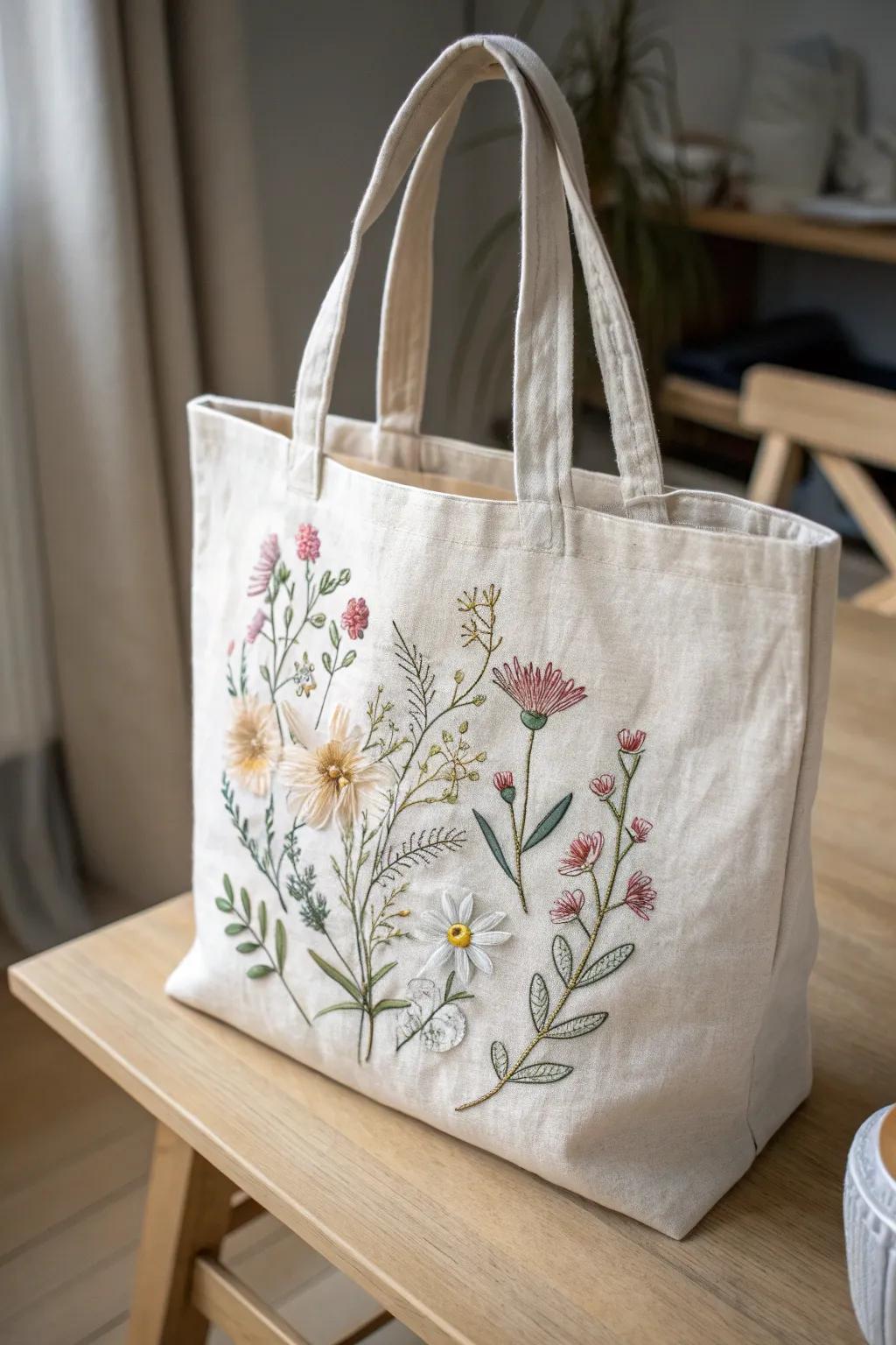 Transform your tote with delicate floral elegance. 🌼✨ #FloralDesign #ScandiBoho #BagInspiration