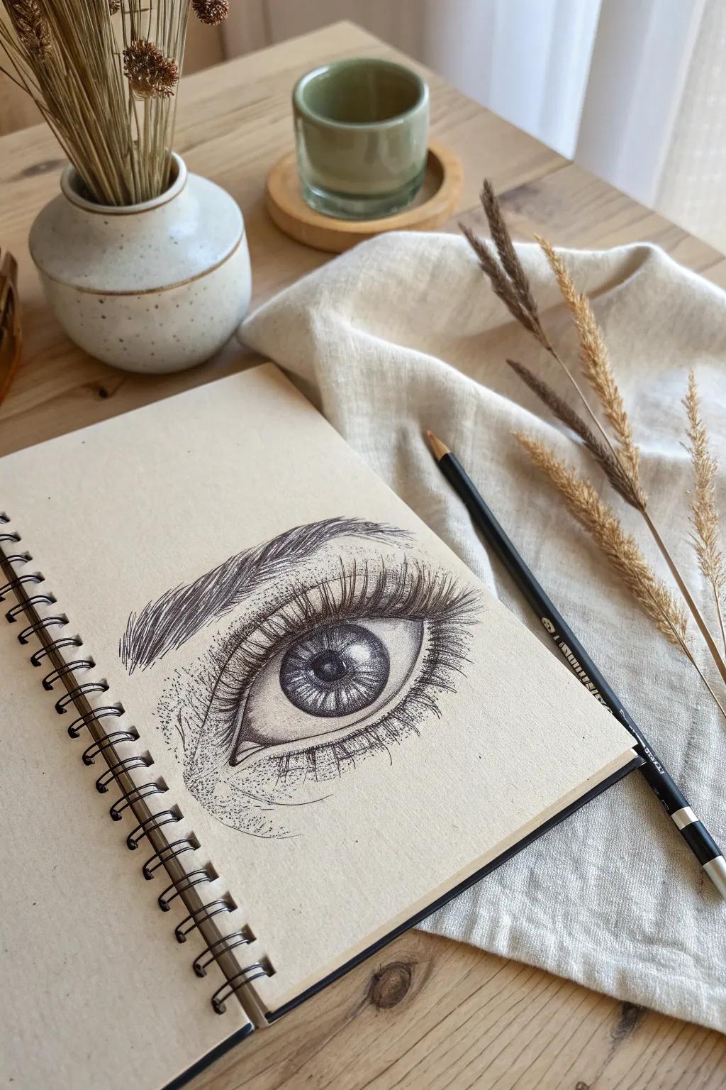 Discover the art of simplicity with this mesmerizing ballpoint pen drawing of a human eye. Embrace the beauty of craftsmanship and detail. #MinimalistArt #ScandinavianStyle