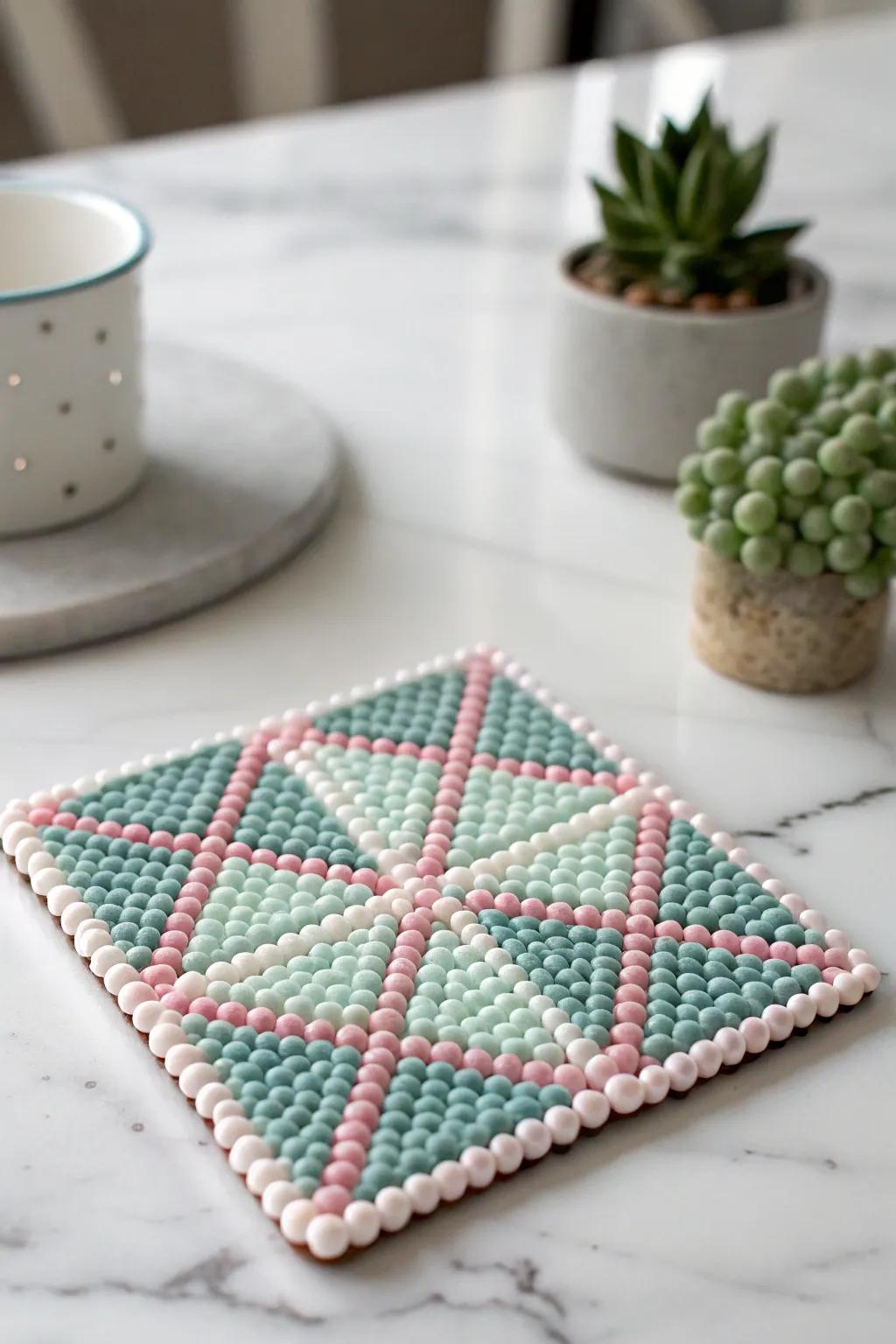 Add a touch of artistry to your table with these charming Perler bead coasters!