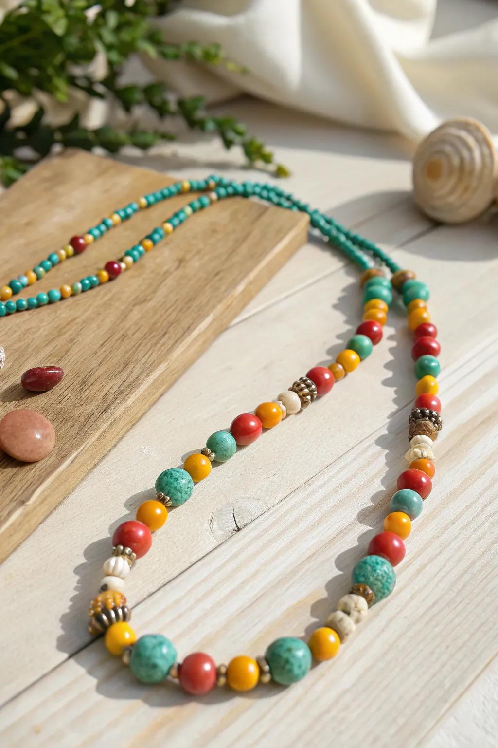 Embrace the beauty of colorful chaos with this vibrant beaded masterpiece.