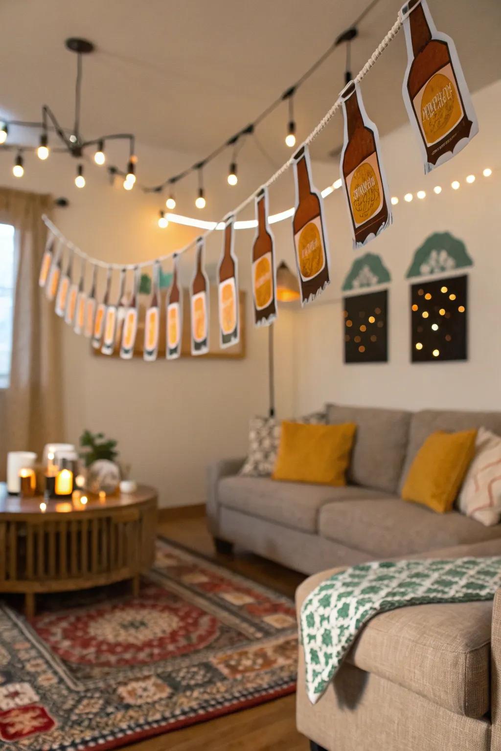 DIY beer garland adds a festive touch to your gathering.