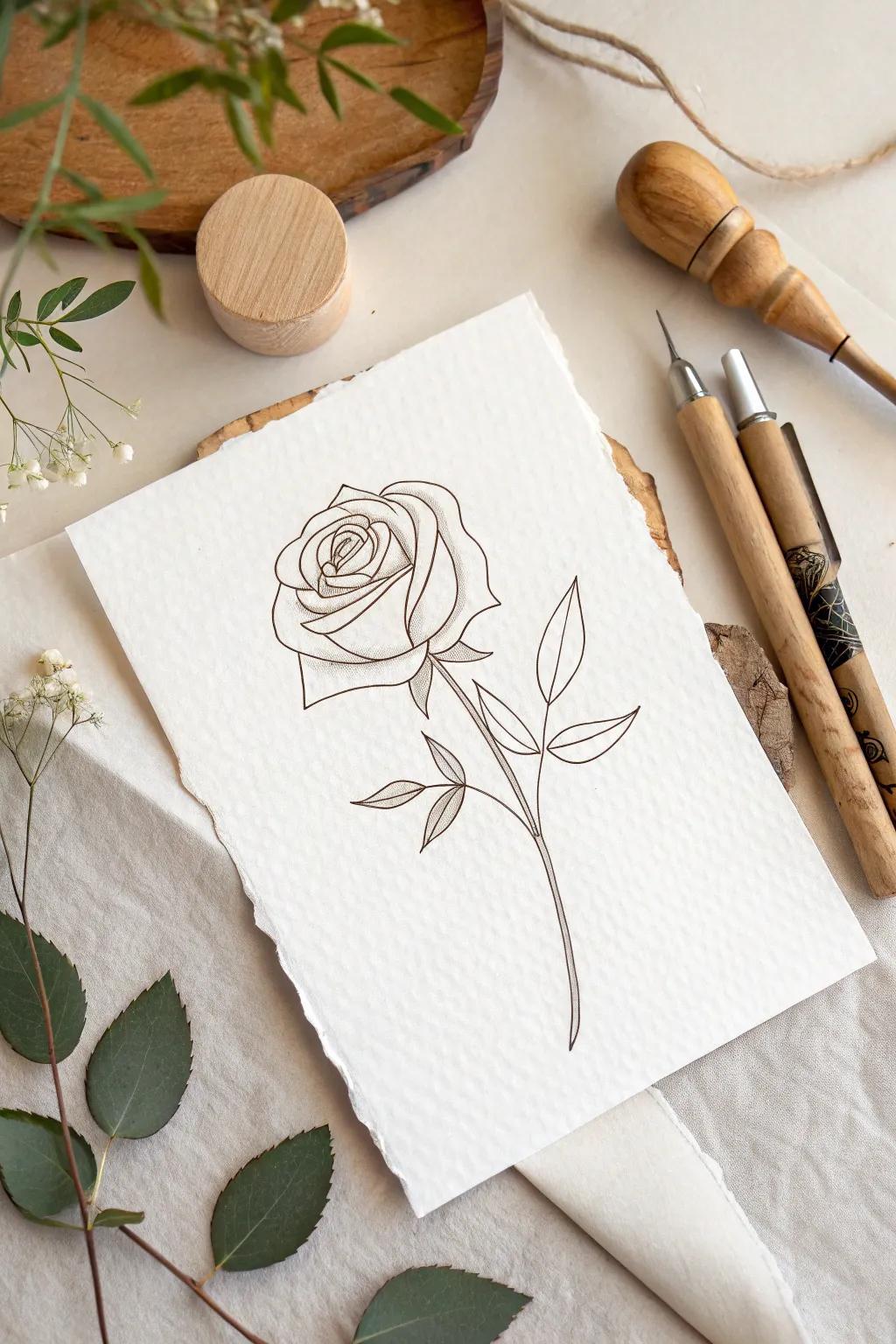 Capture simplicity and elegance with a line-drawn rose, perfect for your minimalist sketchbook.