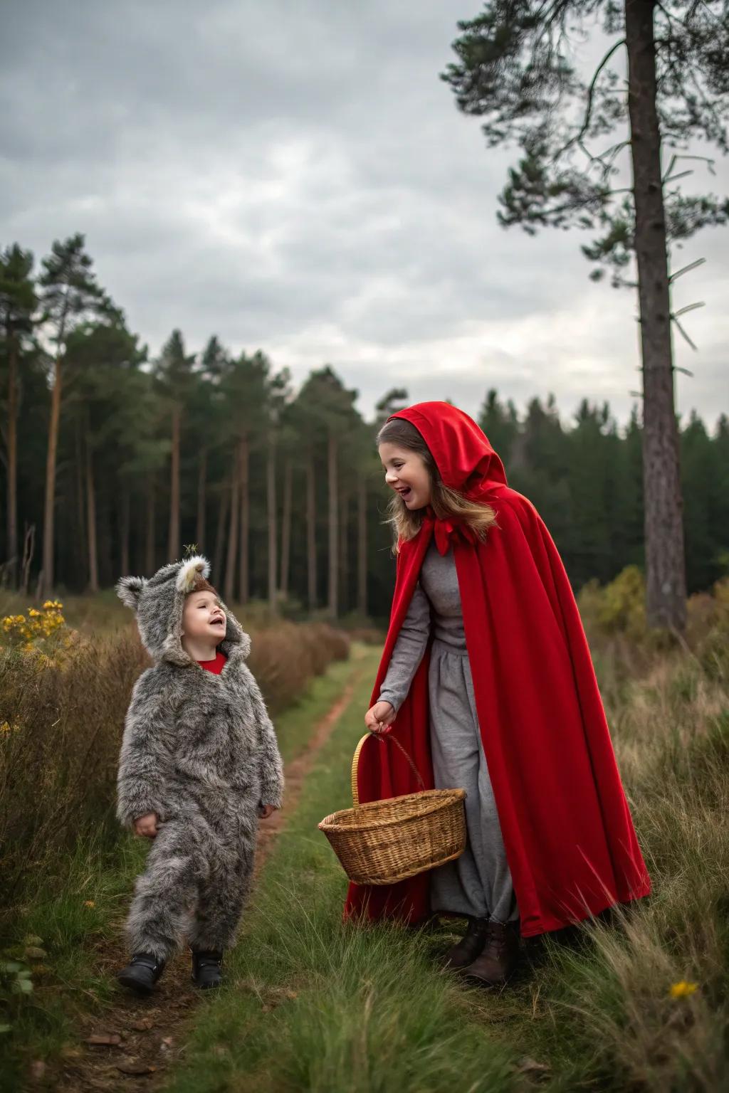 Classic fairy tale characters come to life with Little Red Riding Hood and the Big Bad Wolf.