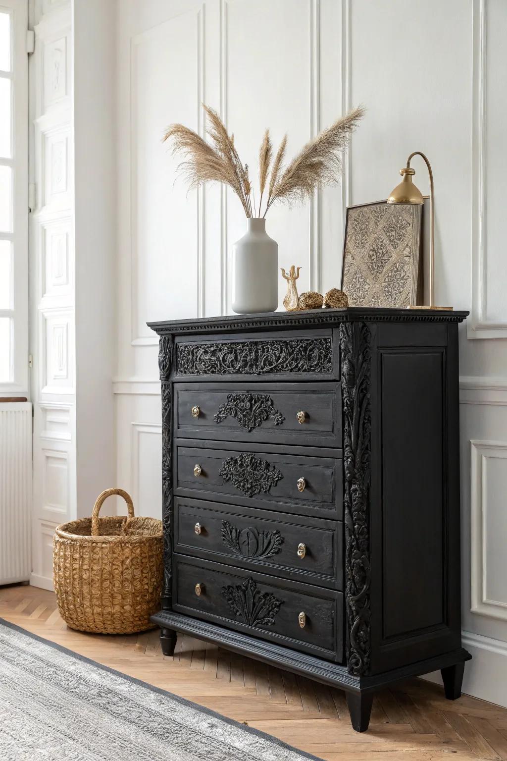 Transform nostalgia into elegance with a sleek coat of black paint. #VintageRevival #MinimalistBeauty