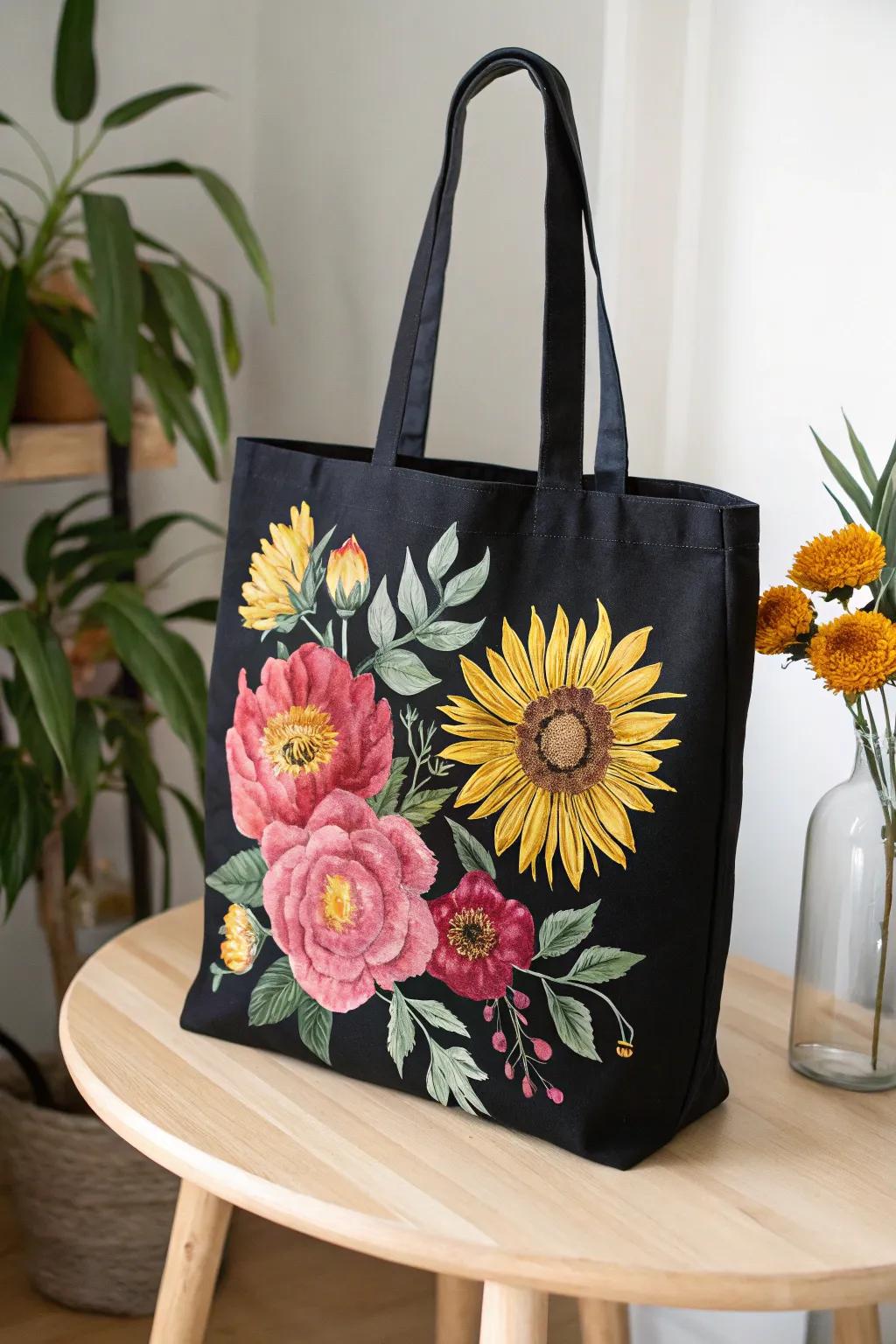 Transform your tote into a garden masterpiece with bold botanical artistry.