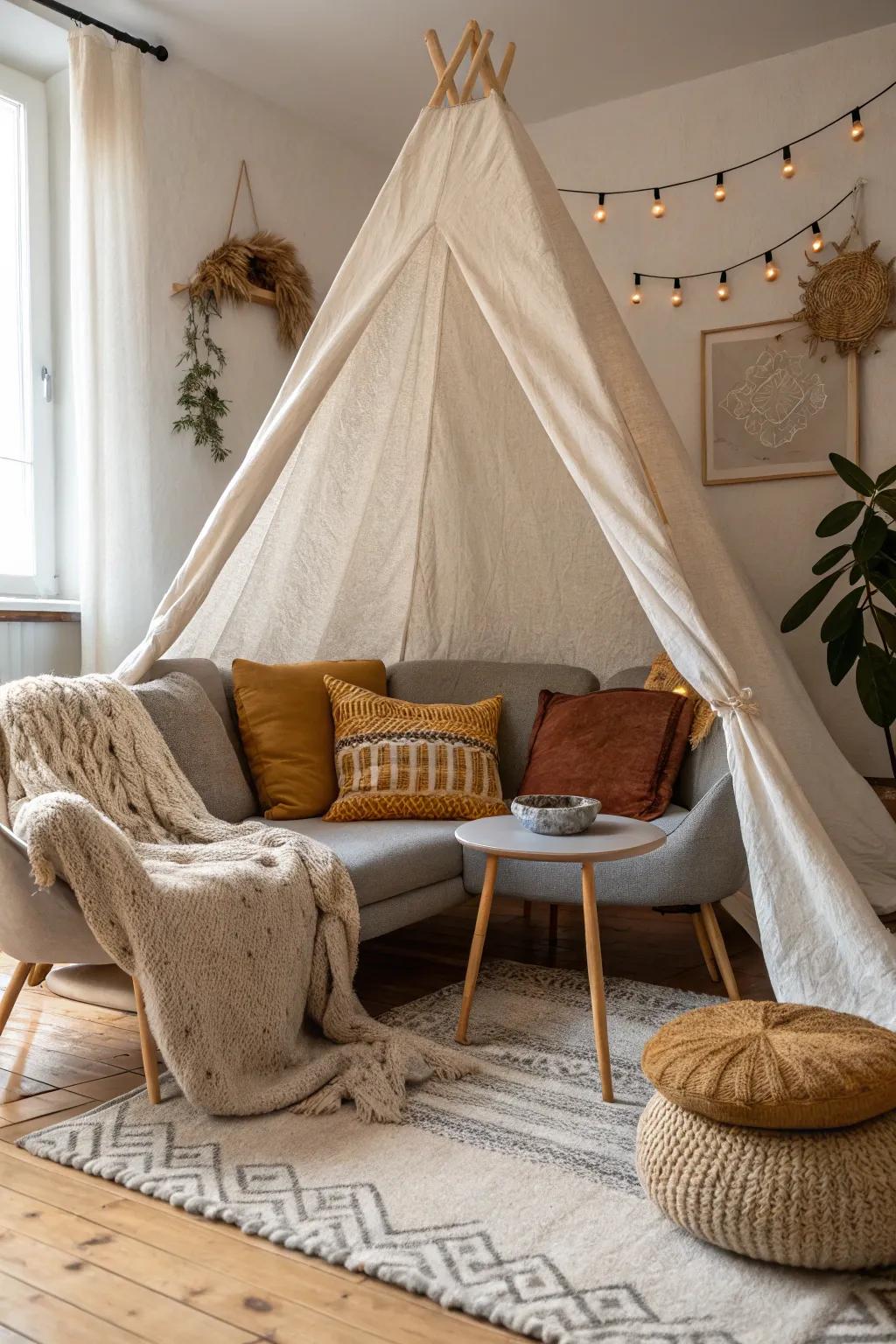 Transform your living room into a cozy retreat with this classic couch and chair fort. Embrace the art of simplicity and comfort!