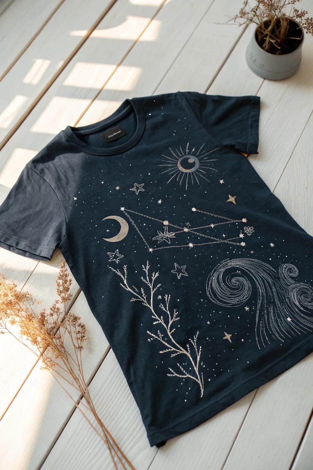Transform your tee into a cosmic masterpiece with the magic of bleach painting.