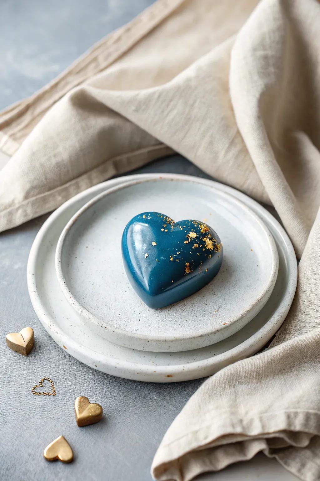 Discover the sweet surprise within this elegant blue chocolate heart.