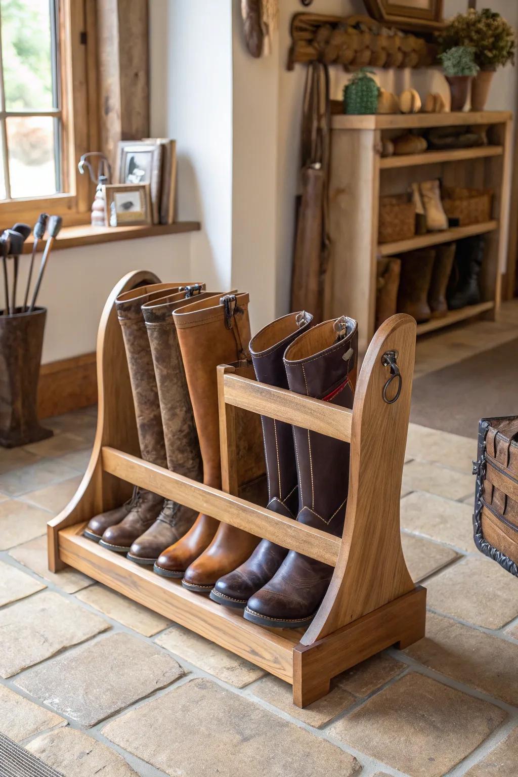 Elevate your boot storage with handcrafted elegance - the perfect solution for style and organization.