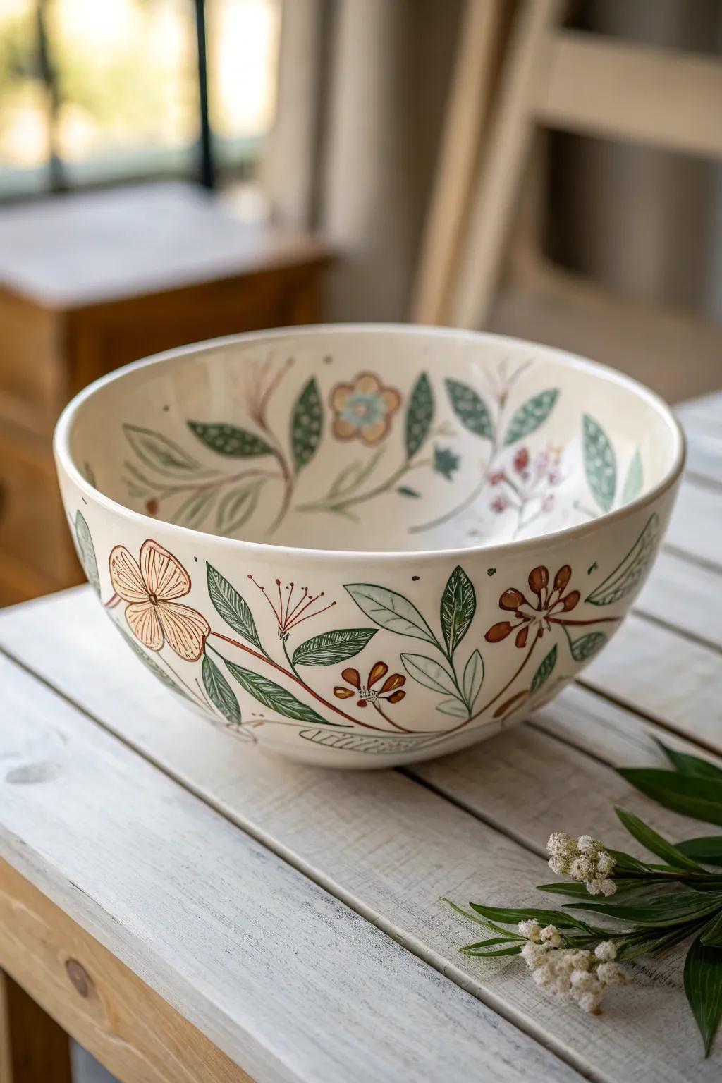 Embrace the serenity of nature with this beautifully painted bowl, where Scandinavian minimalism meets Boho charm.