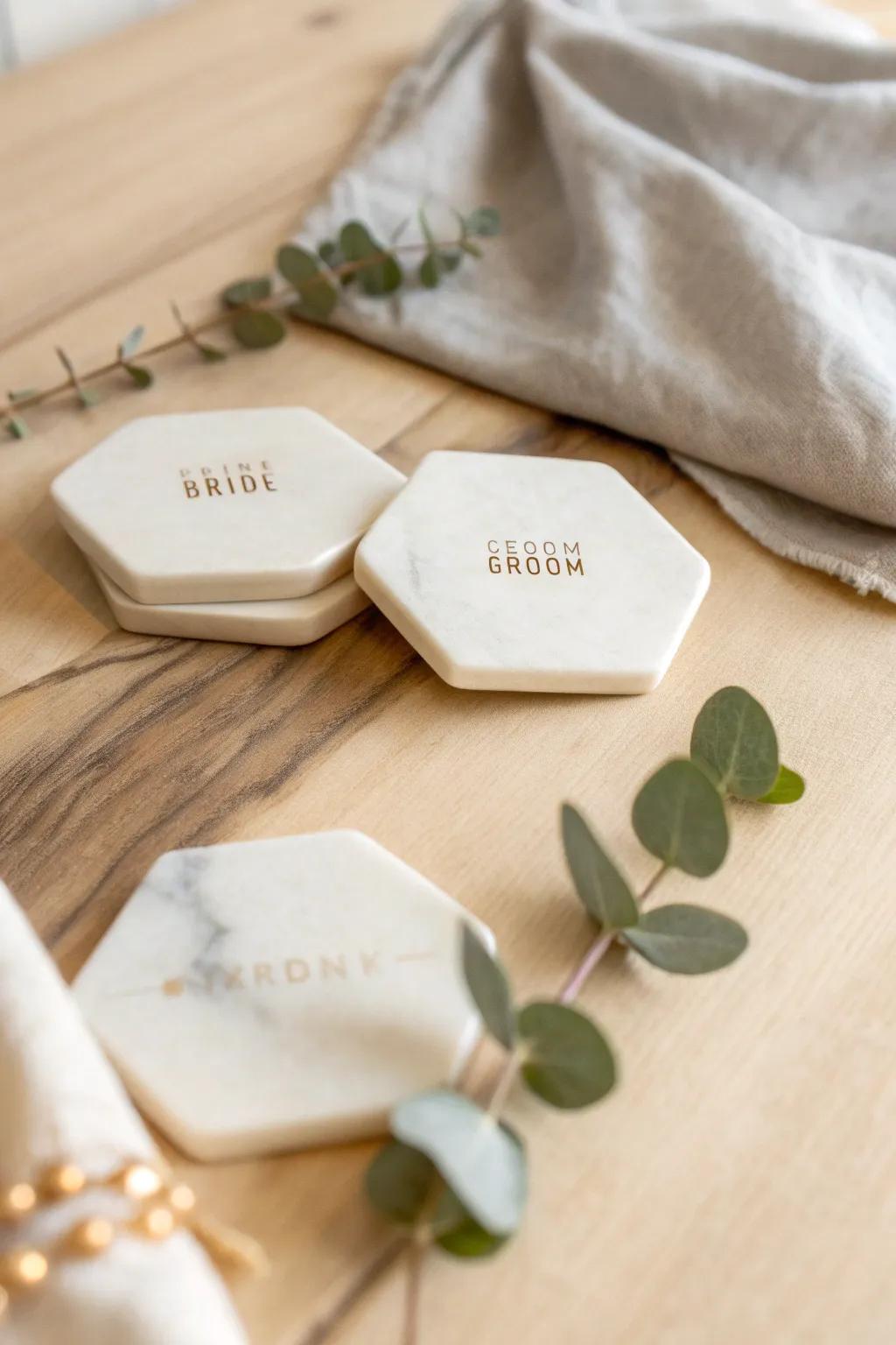 Elevate your bridal shower gift with these stunning custom coasters, a perfect blend of minimalist design and boho elegance.