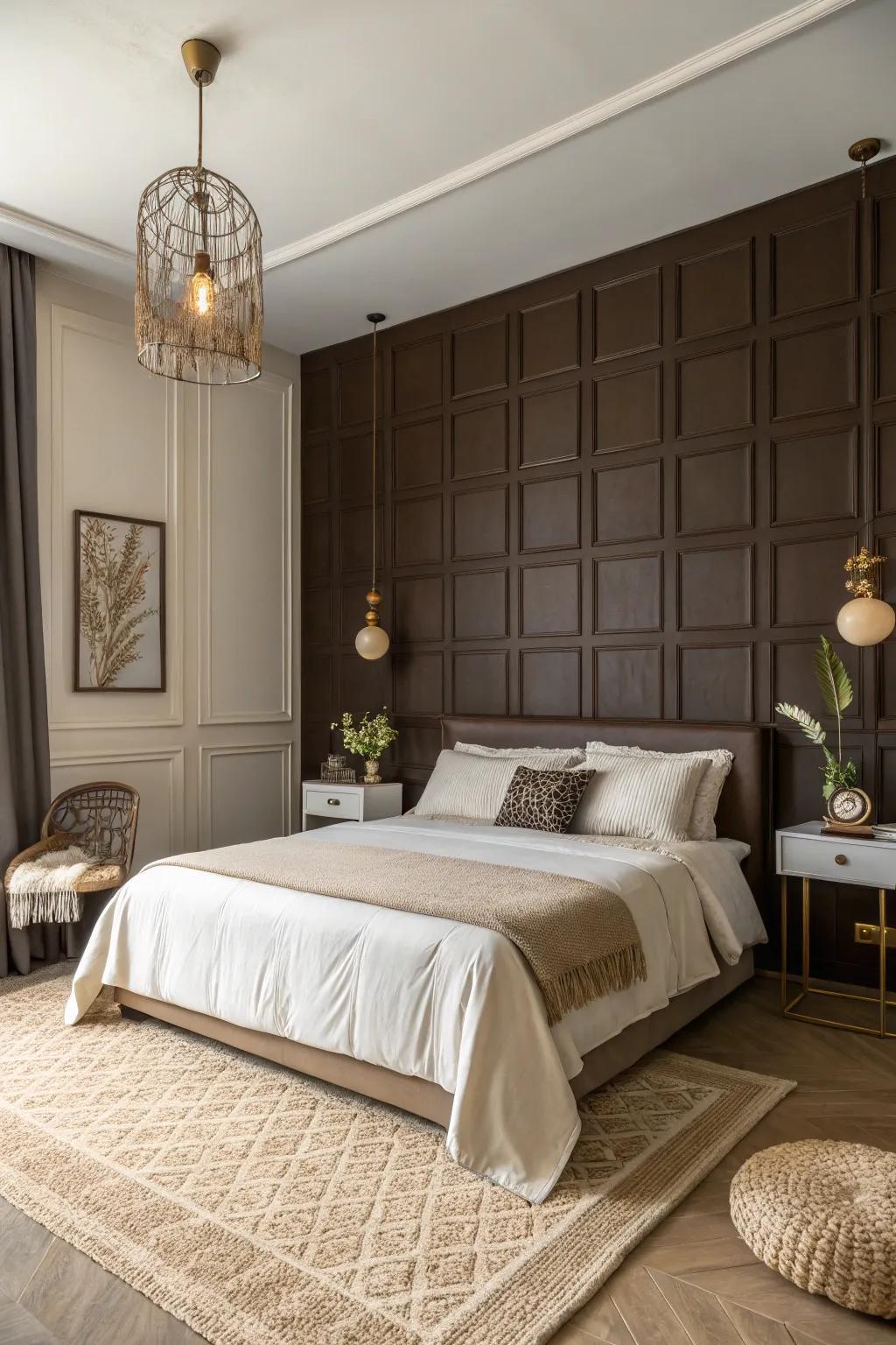 A chocolate accent wall adds drama and depth to your space.