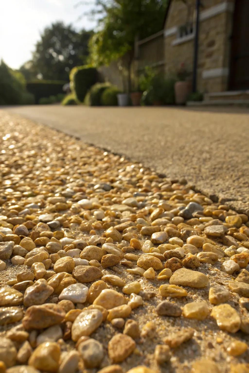 Elevate your driveway with the timeless charm of golden gravel.