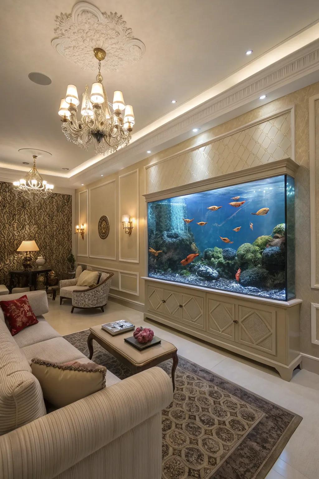 Make your living room a haven with a stunning aquarium centerpiece.