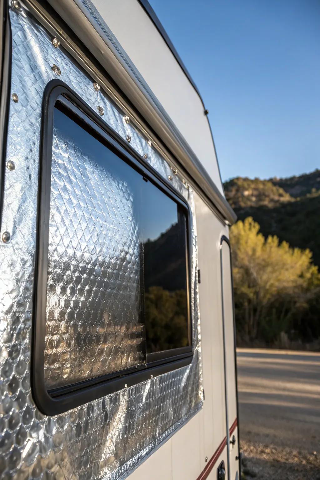 Reflective innovation: Keep your camper cozy with expertly crafted window covers.