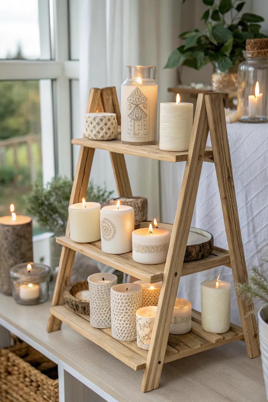 Elevate your candle display with a touch of Scandinavian charm and Boho elegance. 🌿🕯️ #CandleDisplay #MinimalistBeauty