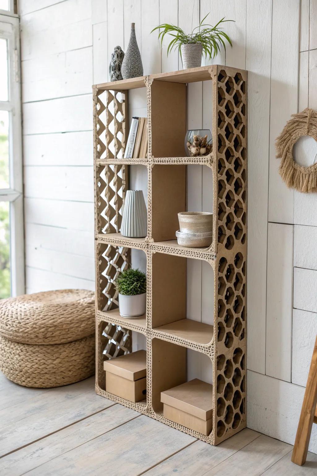 Discover the elegance of eco-friendly design with our stylish cardboard modular shelving units.