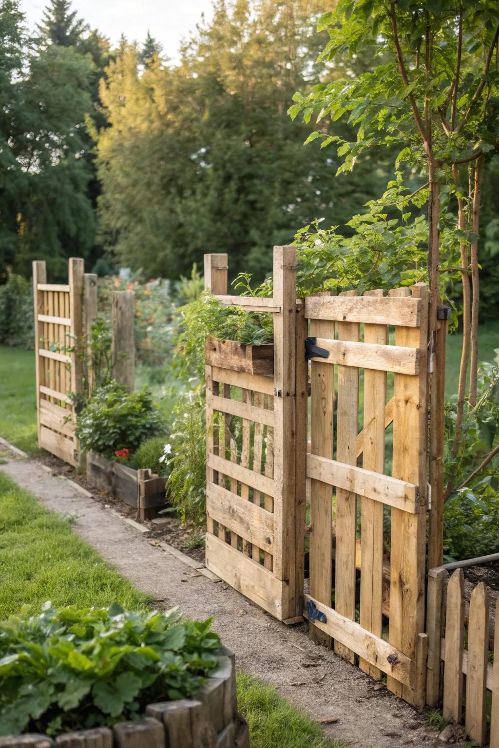 Transform your garden with the rustic charm of a repurposed pallet fence – sustainable beauty at its finest.