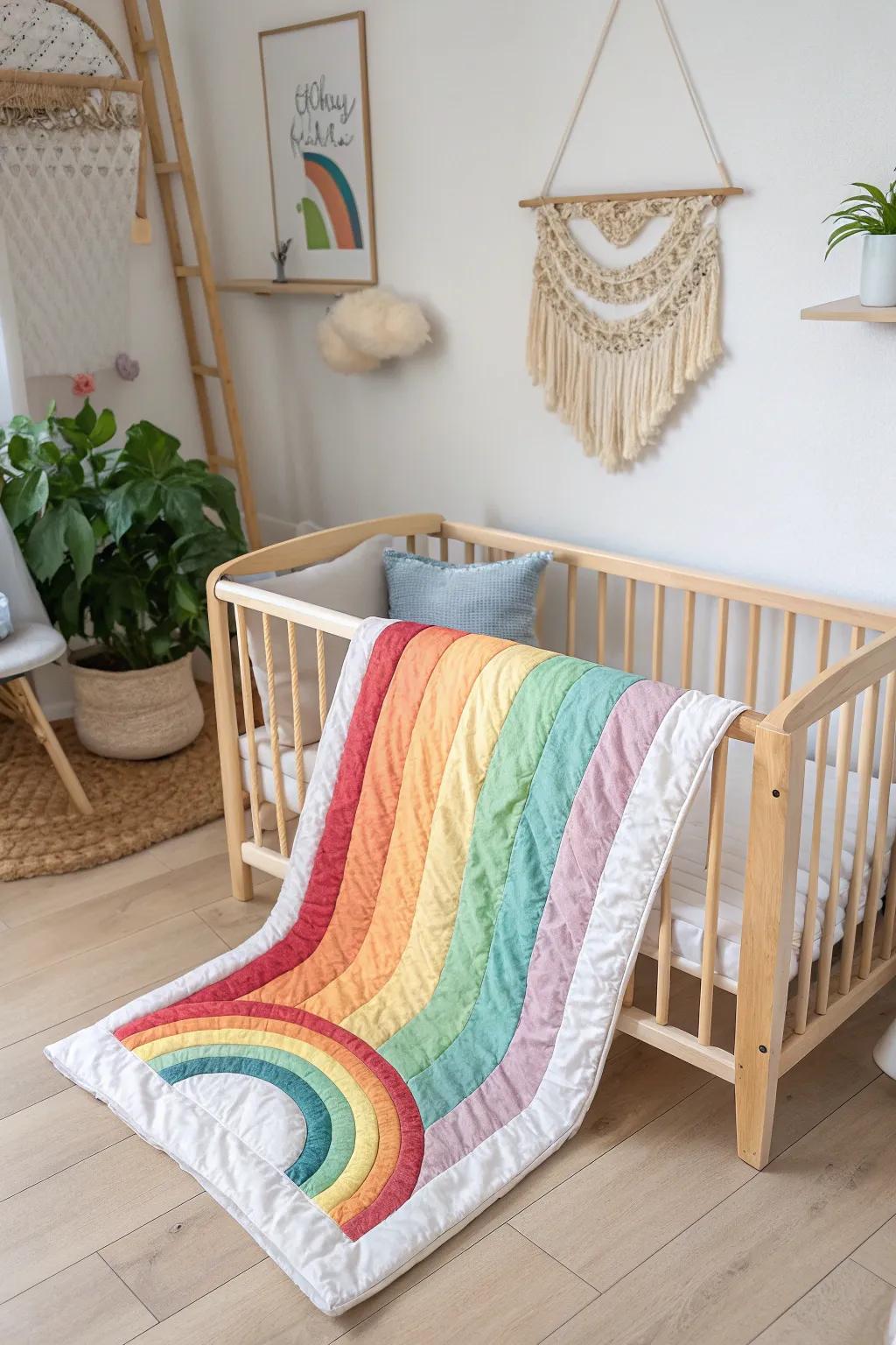 Brighten your child's room with a touch of magic—vibrant rainbow stripes in a minimalist setting.