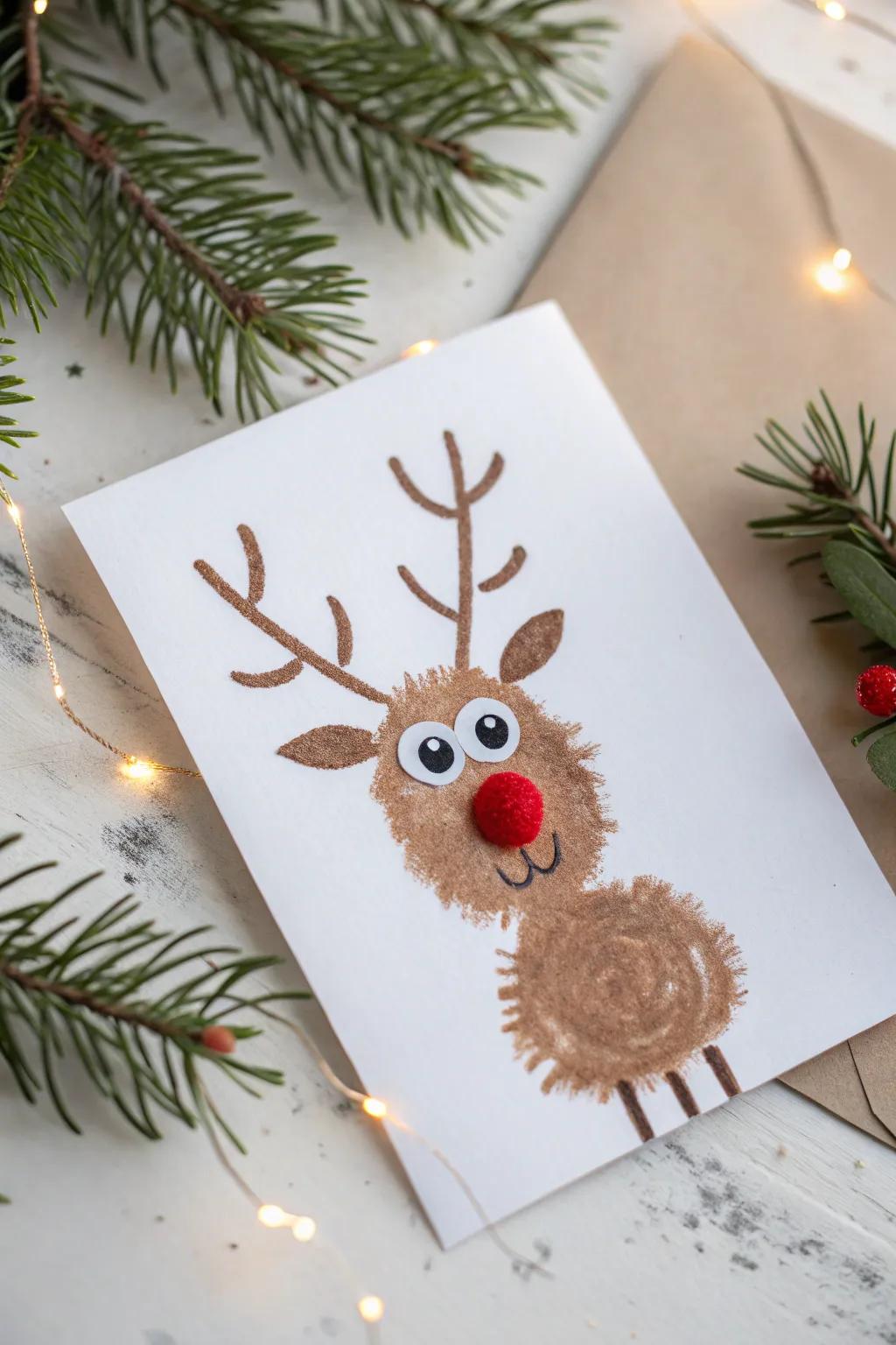 Capture the magic of little hands this Christmas with a fingerprint reindeer card that’s as charming as it is simple.