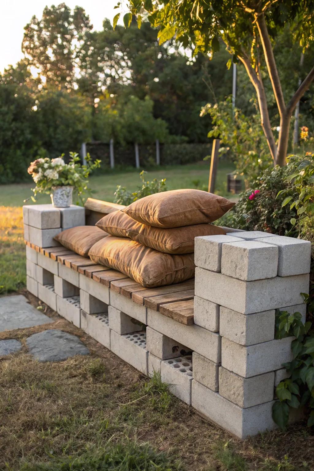 Transform your patio with this stylish DIY cinder block bench, perfect for sipping iced tea under the sun!