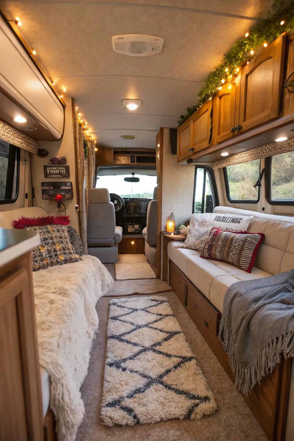 Soft textures create a welcoming and cozy vibe in your RV.