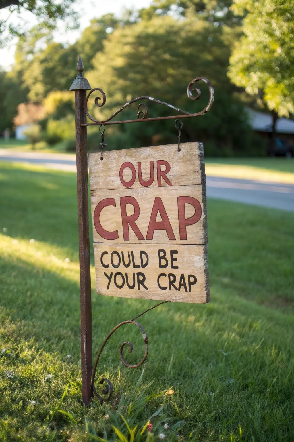 Turn your treasures into ours with a touch of humor. #YardSaleGenius