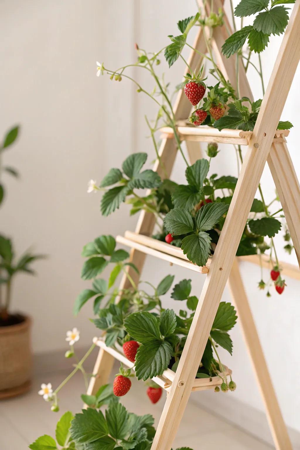 Trellis Triumph: Elevate your garden with climbing strawberries for a touch of charm and elegance.