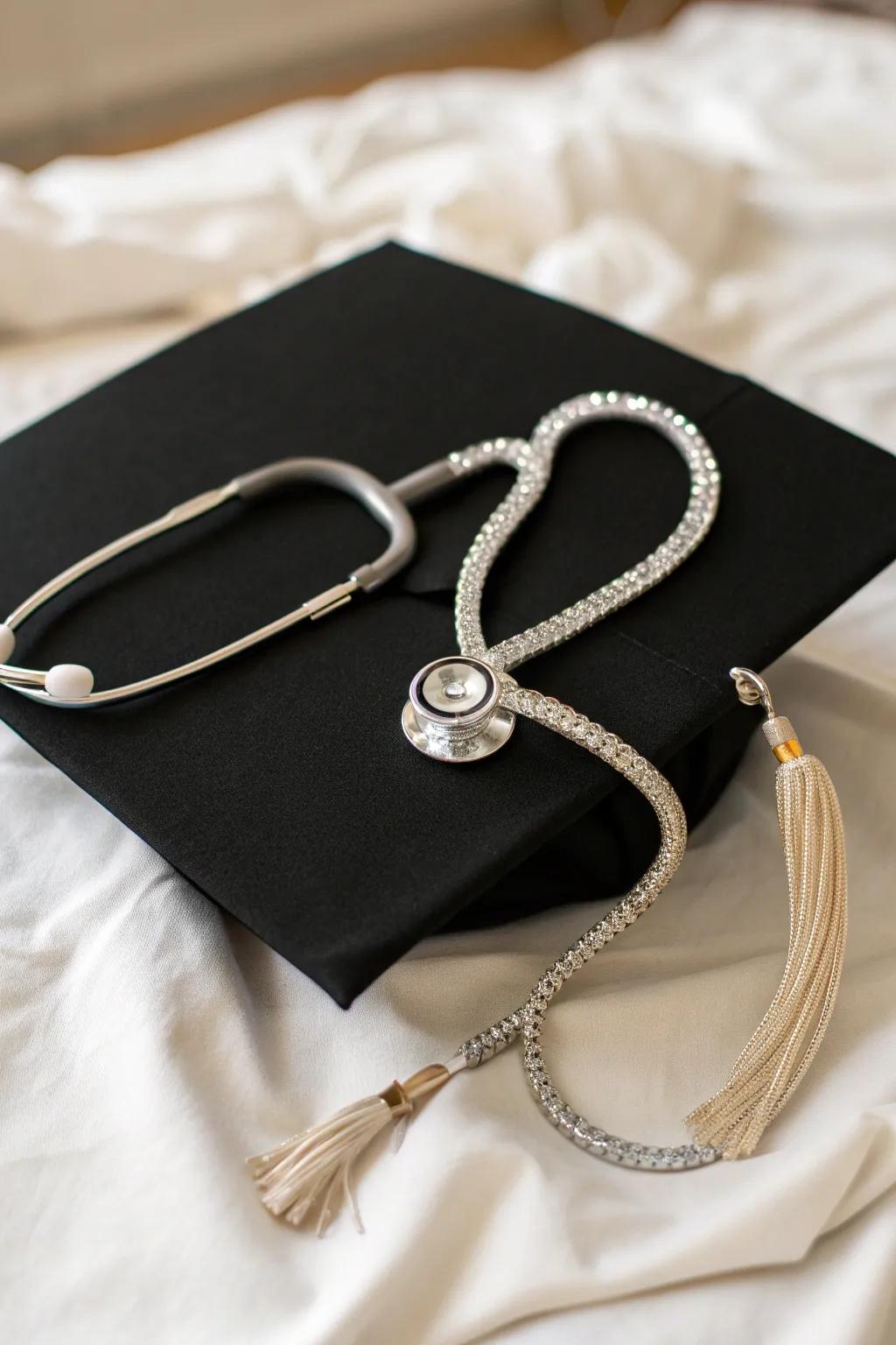 Shine bright on your big day with a dazzling rhinestone stethoscope cap!