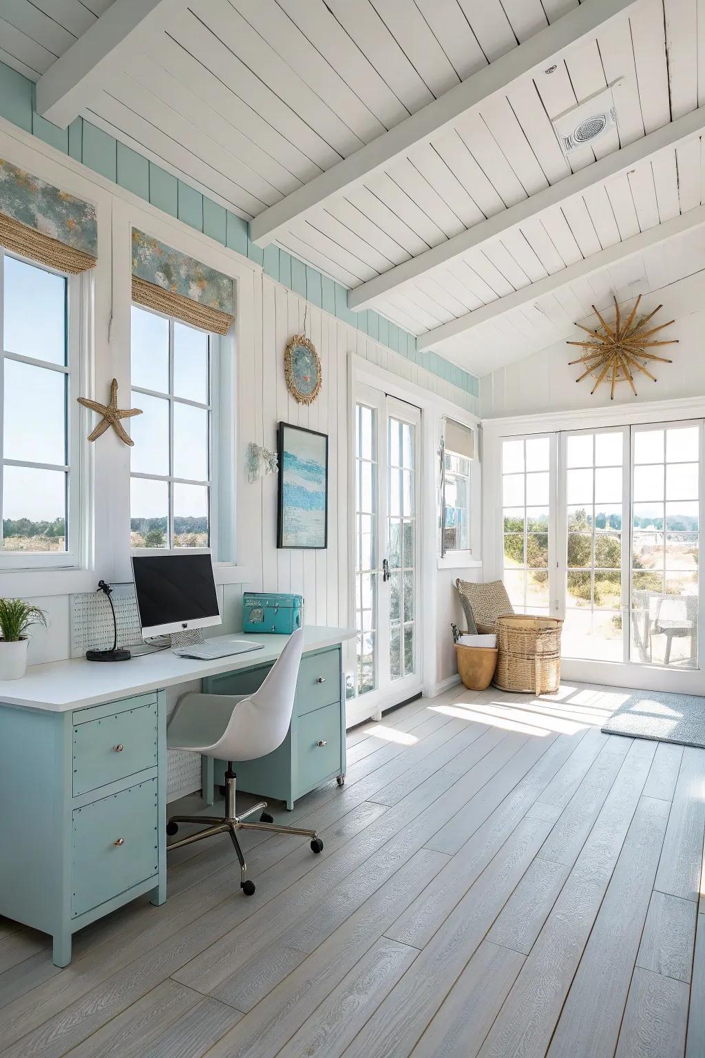 A light and airy color palette sets the tone for coastal calm.
