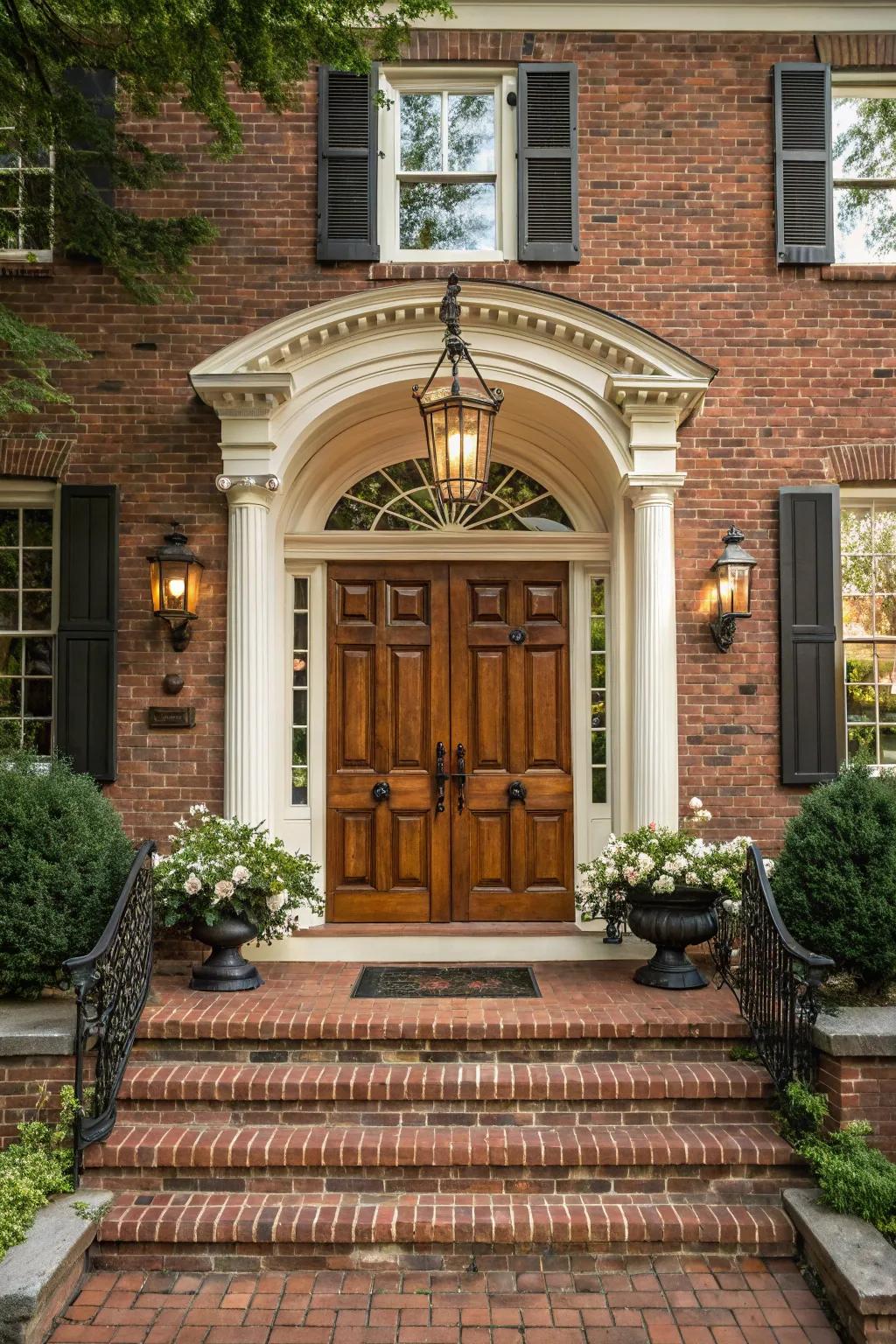 Double doors offer a balanced and grand entrance to any colonial home.