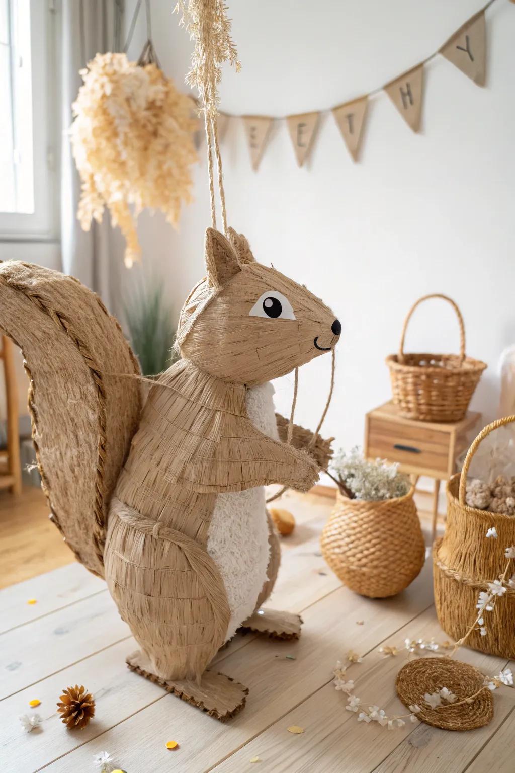 Add a touch of whimsy to your party with this charming squirrel pinata, blending minimalist Scandinavian style with boho flair!