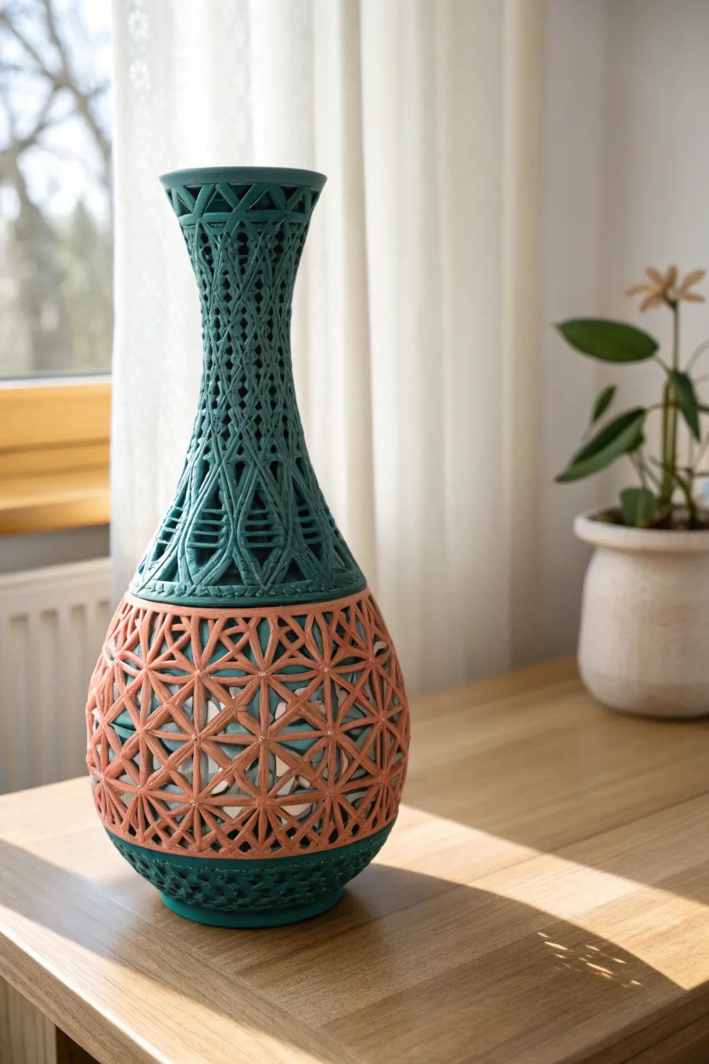 Discover the artistry in simplicity with this beautifully intricate 3D-printed vase, a perfect blend of modern design and natural elegance.