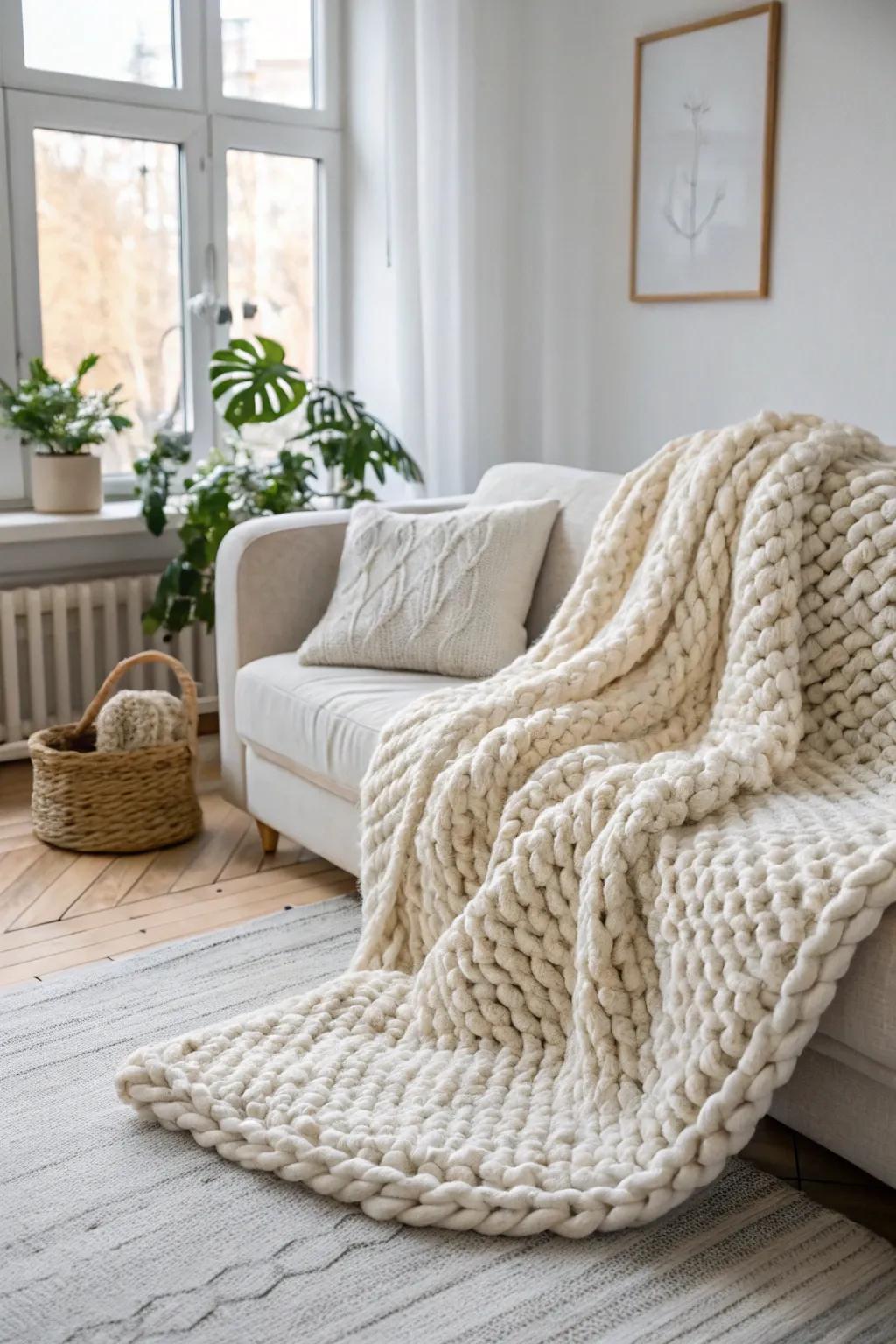 Wrap yourself in the warmth and beauty of a chunky knit blanket, perfect for cozy nights in.