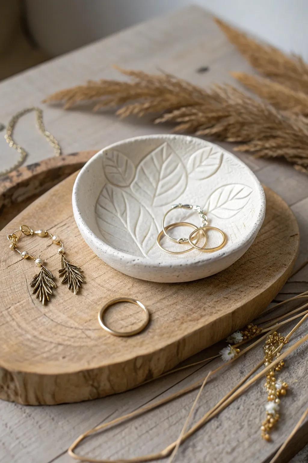 Elevate your jewelry with nature's touch: A leaf imprint dish that blends simplicity with elegance.