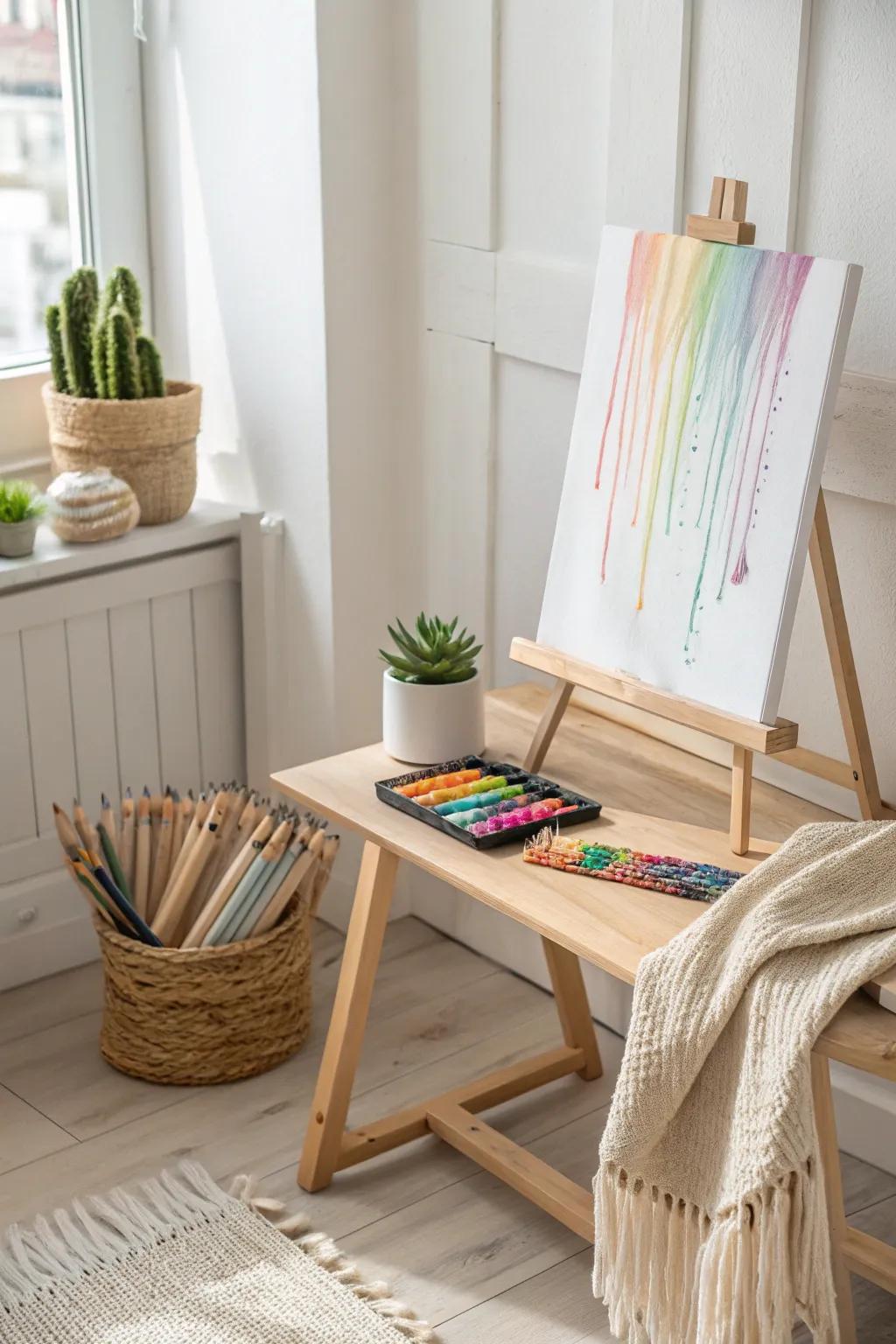 Create an eye-catching masterpiece with melted crayon art that brings color and charm to your minimalist space.