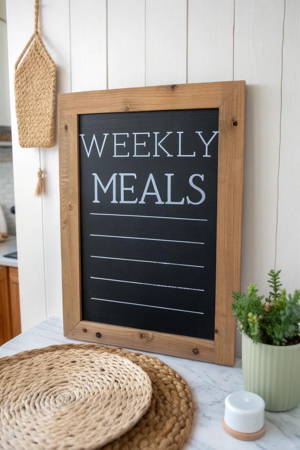 Bring charm to your kitchen with this delightful weekly menu board crafted from Cricut chalkboard vinyl!