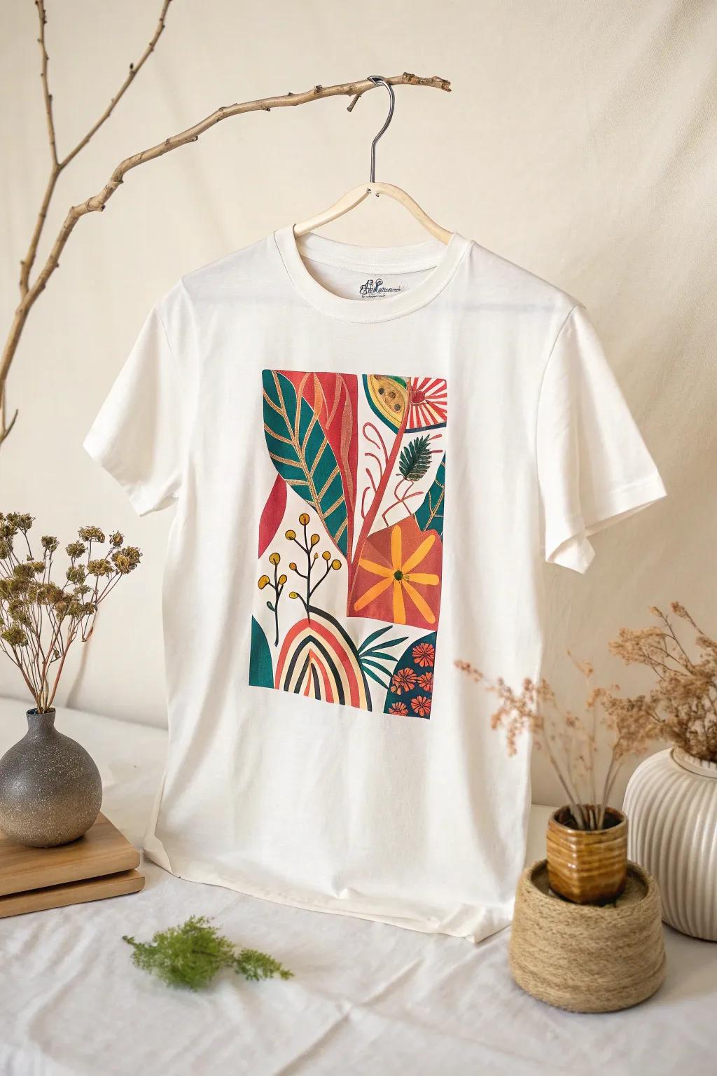 Express your personality with bold, vibrant patterns on a custom t-shirt. Perfect for those who love a mix of simplicity and boho flair.