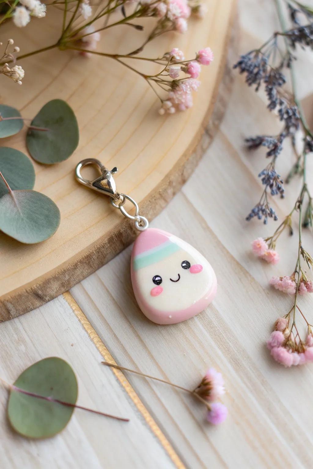 Add a touch of whimsy to your everyday with this adorable kawaii clay charm, perfect for a minimalist and boho-inspired style.