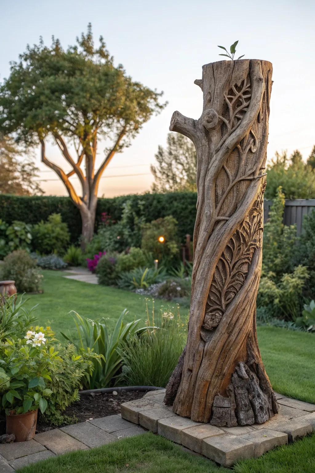 Discover the hidden artistry in nature with a stunning tree sculpture that elevates any garden with its timeless beauty.