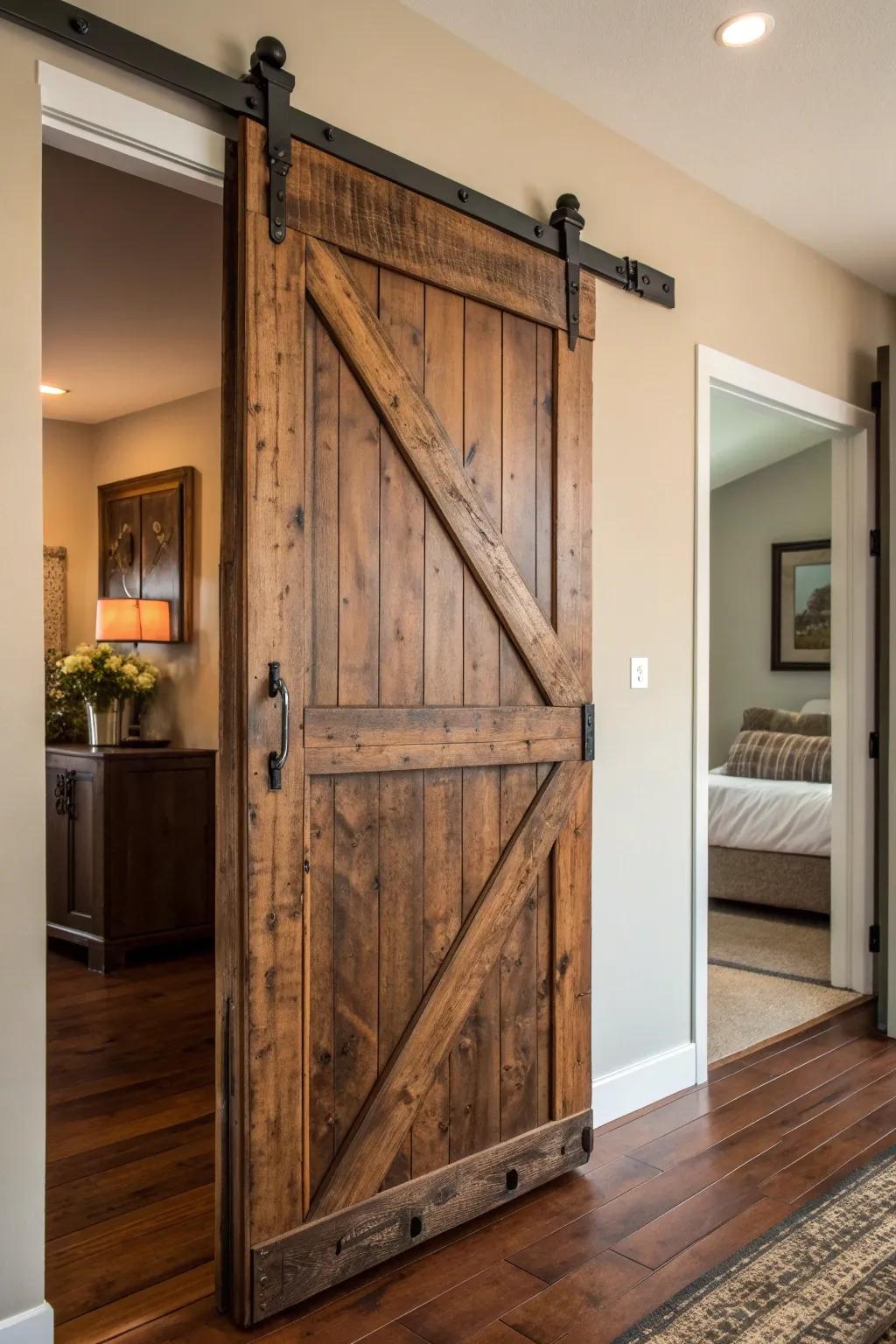 Elevate your space with a timeless sliding barn door, where craftsmanship meets rustic charm.