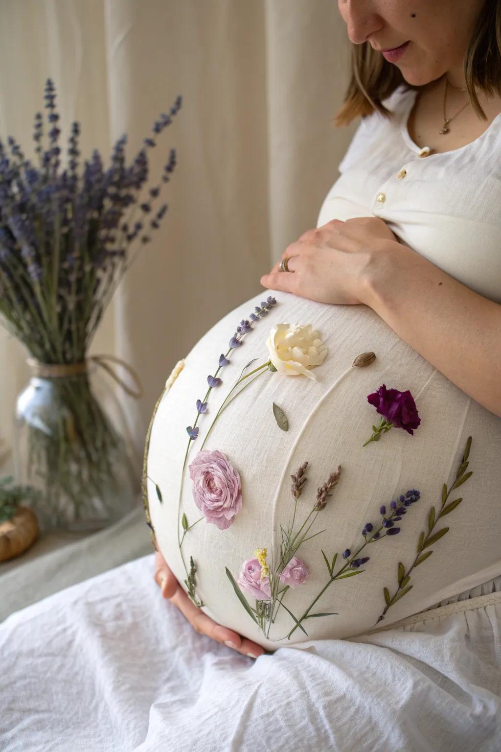 Embrace the beauty of motherhood with a floral belly cast that blossoms with elegance and natural charm.