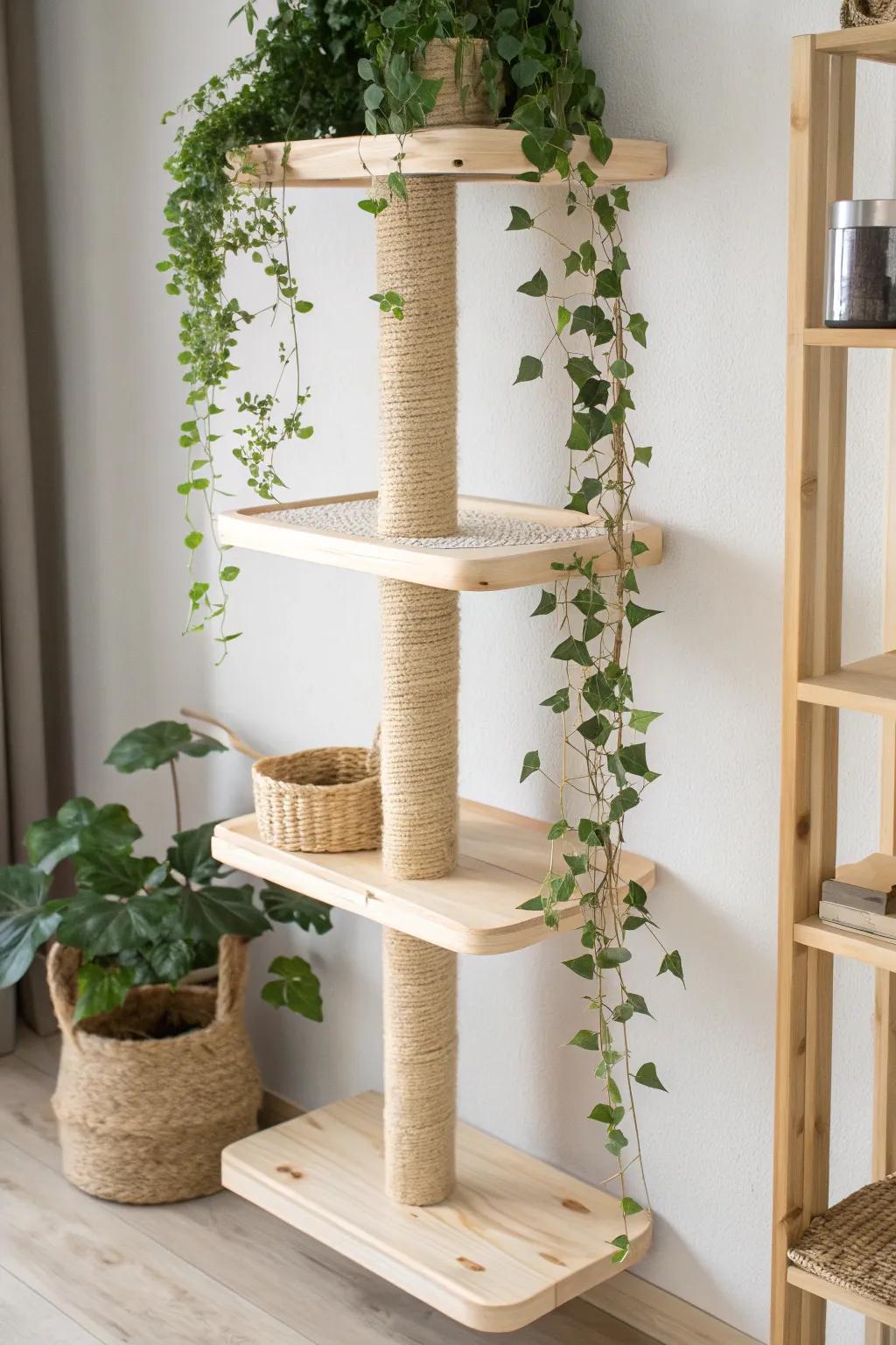 Elevate your cat's playtime with this stunning multi-level Scandinavian Boho climbing shelf!